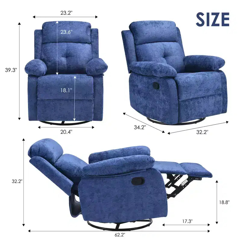Sillón reclinable tapizado giratorio 360° moderno para sala de estar