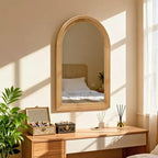 Espejo de pared arqueado con marco de madera, espejo decorativo rústico de 24 x 35 para baño, tocador, sala de estar-Panipeachy