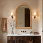 Espejo de pared arqueado con marco de madera, espejo decorativo rústico de 24 x 35 para baño, tocador, sala de estar-Panipeachy