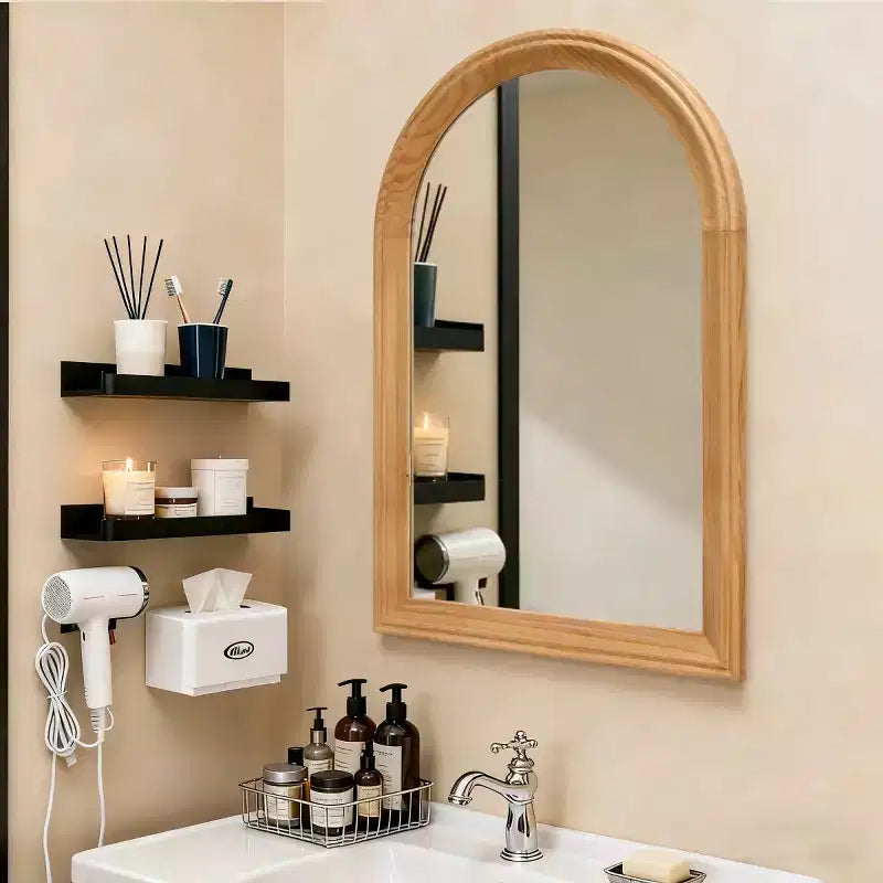 Espejo de pared arqueado con marco de madera, espejo decorativo rústico de 24 x 35 para baño, tocador, sala de estar-Panipeachy