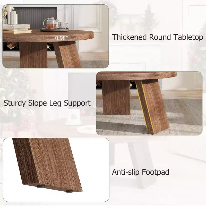 Mesa de centro redonda moderna de 33.5'', mesa auxiliar de madera, mesa auxiliar para sofá con patas inclinadas, mesa auxiliar de cóctel para sala de estar u oficina