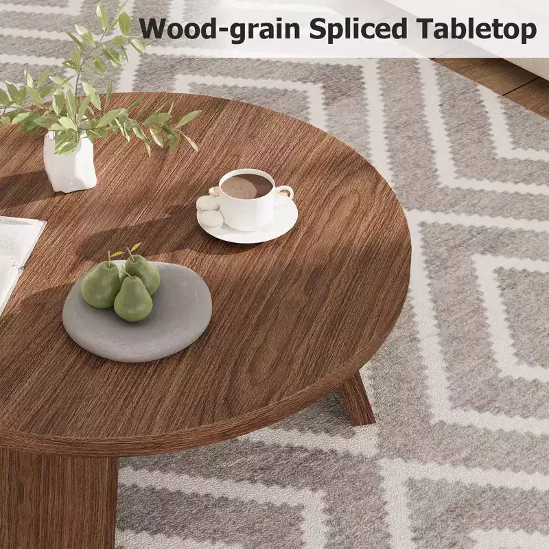 Mesa de centro redonda moderna de 33.5'', mesa auxiliar de madera, mesa auxiliar para sofá con patas inclinadas, mesa auxiliar de cóctel para sala de estar u oficina