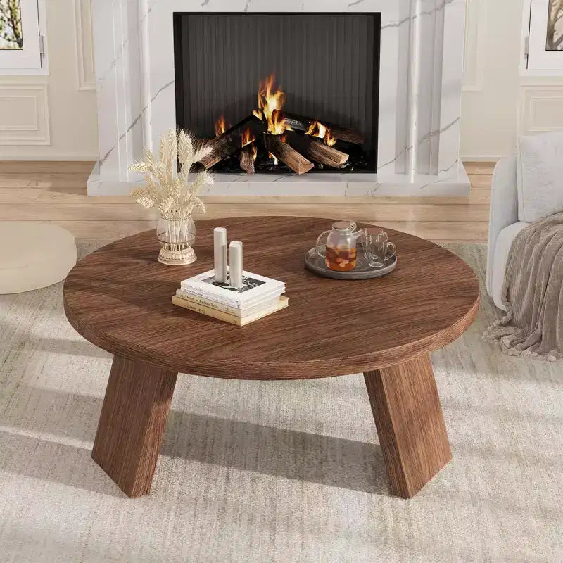 Mesa de centro redonda moderna de 33.5'', mesa auxiliar de madera, mesa auxiliar para sofá con patas inclinadas, mesa auxiliar de cóctel para sala de estar u oficina