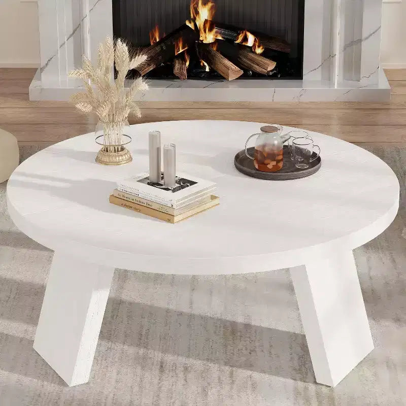 Mesa de centro redonda moderna de 33.5'', mesa auxiliar de madera, mesa auxiliar para sofá con patas inclinadas, mesa auxiliar de cóctel para sala de estar u oficina