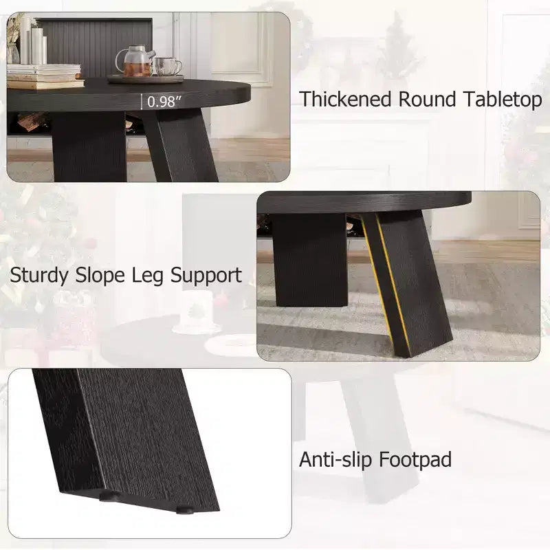 Mesa de centro redonda moderna de 33.5'', mesa auxiliar de madera, mesa auxiliar para sofá con patas inclinadas, mesa auxiliar de cóctel para sala de estar u oficina
