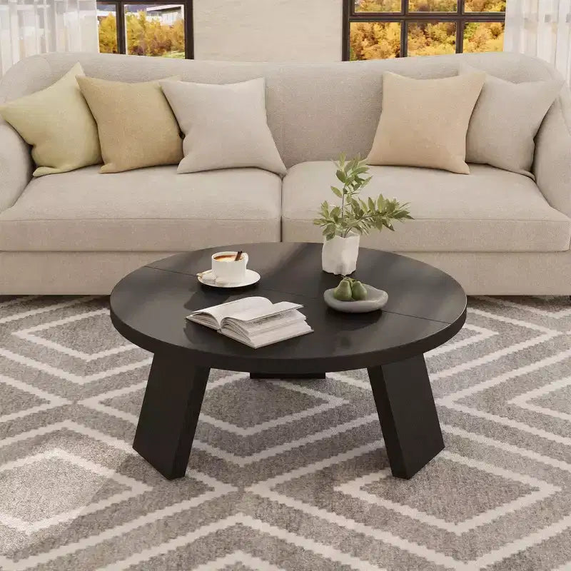Mesa de centro redonda moderna de 33.5'', mesa auxiliar de madera, mesa auxiliar para sofá con patas inclinadas, mesa auxiliar de cóctel para sala de estar u oficina