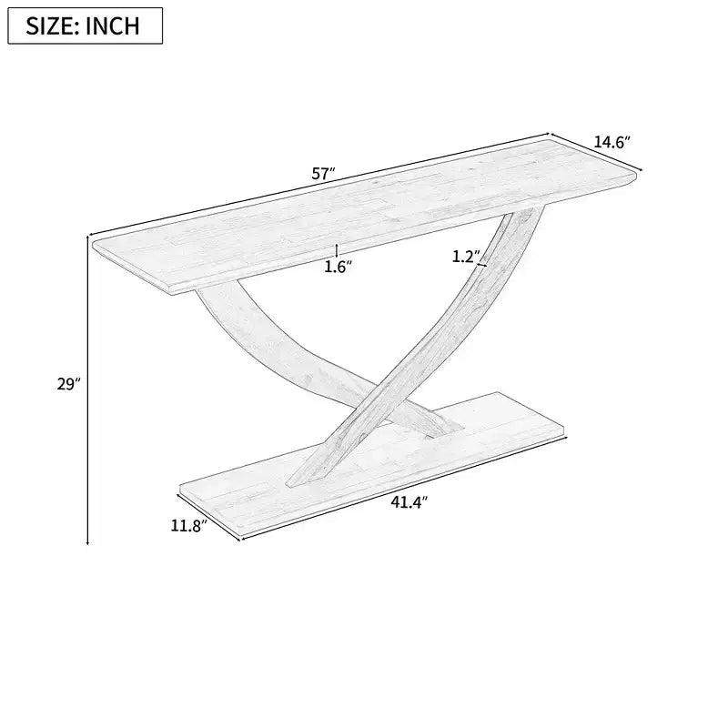 Mesa de consola rústica moderna de 57'' para entrada, mesa estrecha para sofá con diseño de patas cruzadas