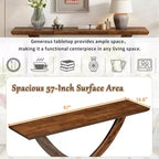 Mesa de consola rústica moderna de 57'' para entrada, mesa estrecha para sofá con diseño de patas cruzadas
