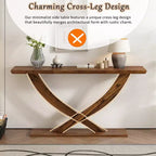 Mesa de consola rústica moderna de 57'' para entrada, mesa estrecha para sofá con diseño de patas cruzadas