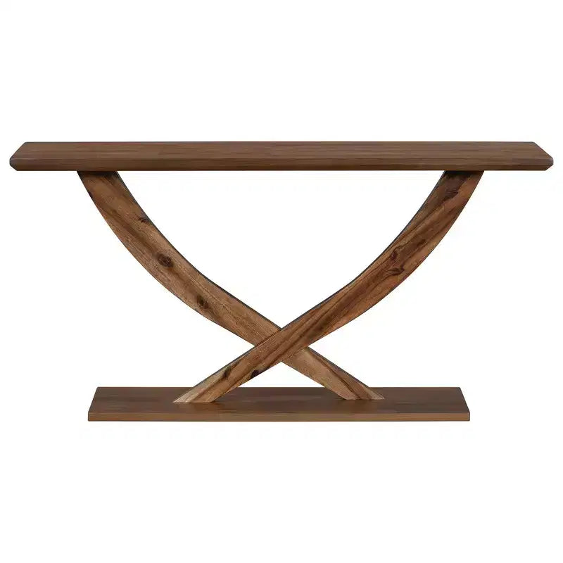 Mesa de consola rústica moderna de 57'' para entrada, mesa estrecha para sofá con diseño de patas cruzadas