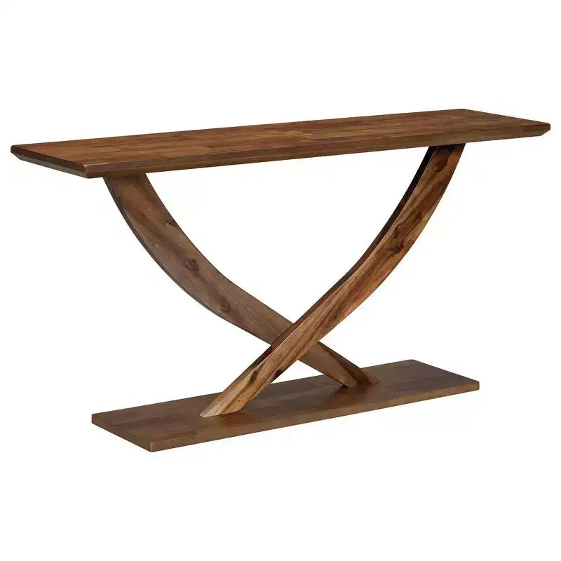 Mesa de consola rústica moderna de 57'' para entrada, mesa estrecha para sofá con diseño de patas cruzadas