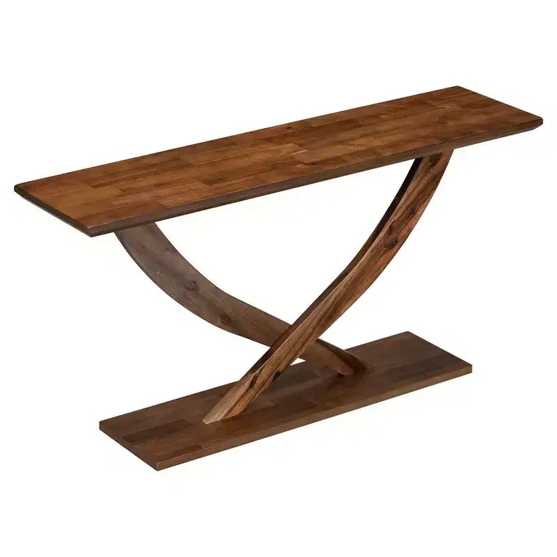 Mesa de consola rústica moderna de 57'' para entrada, mesa estrecha para sofá con diseño de patas cruzadas