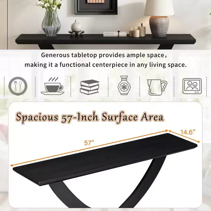 Mesa de consola rústica moderna de 57'' para entrada, mesa estrecha para sofá con diseño de patas cruzadas