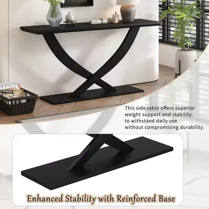 Mesa de consola rústica moderna de 57'' para entrada, mesa estrecha para sofá con diseño de patas cruzadas