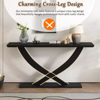 Mesa de consola rústica moderna de 57'' para entrada, mesa estrecha para sofá con diseño de patas cruzadas