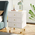 Lantine Nightstand with 3 Drawers, White and Gold Bedside Table, Modern Small Chest of Drawers, Sofa End Tables with Storage for Dorm, Bedroom