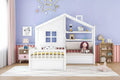 MAYEERTY Twin Size House Bed with Sofa Kids Platform Bed with Two Drawers and Storage Shelf for Bedroom White