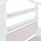 Cama infantil individual con diseño de casa, sofá lateral, 2 cajones y estante de almacenamiento, blanca