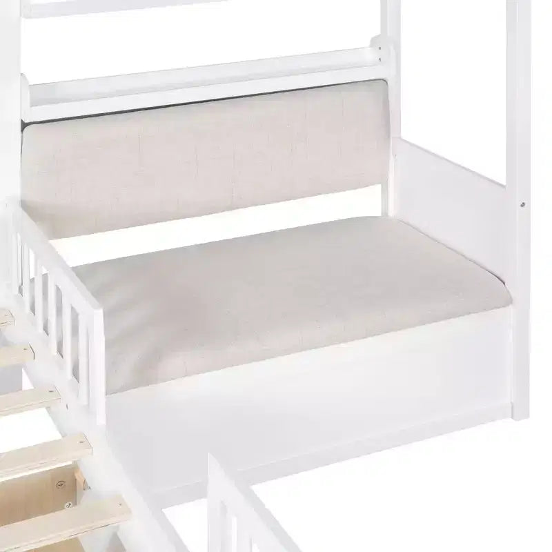 Cama infantil individual con diseño de casa, sofá lateral, 2 cajones y estante de almacenamiento, blanca