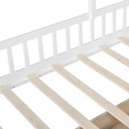 Cama infantil individual con diseño de casa, sofá lateral, 2 cajones y estante de almacenamiento, blanca