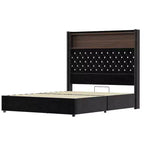 Cama de plataforma tapizada de terciopelo tamaño completo, cabecero con alas de 132 cm con luz nocturna y puerto USB, color negro