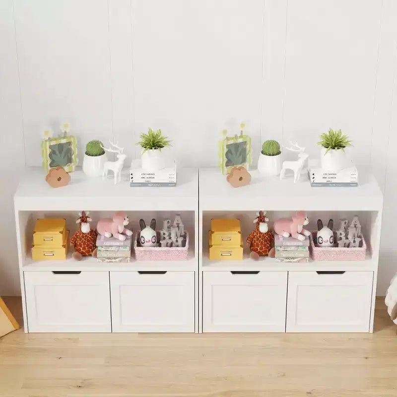 Organizador de almacenamiento Armario de 8 compartimentos con cubos de juguete extraíbles, estantería de almacenamiento de 4 niveles y 2 armarios de almacenamiento para sala de juegos, dormitorio, habitación infantil