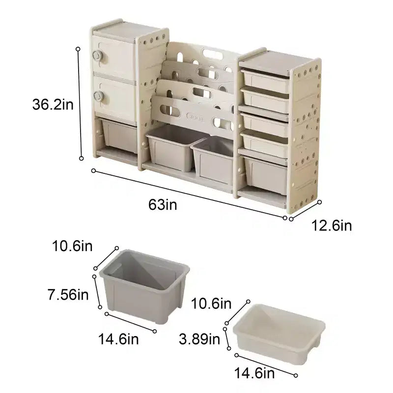 Organizador de almacenamiento Armario de 8 compartimentos con cubos de juguete extraíbles, estantería de almacenamiento de 4 niveles y 2 armarios de almacenamiento para sala de juegos, dormitorio, habitación infantil