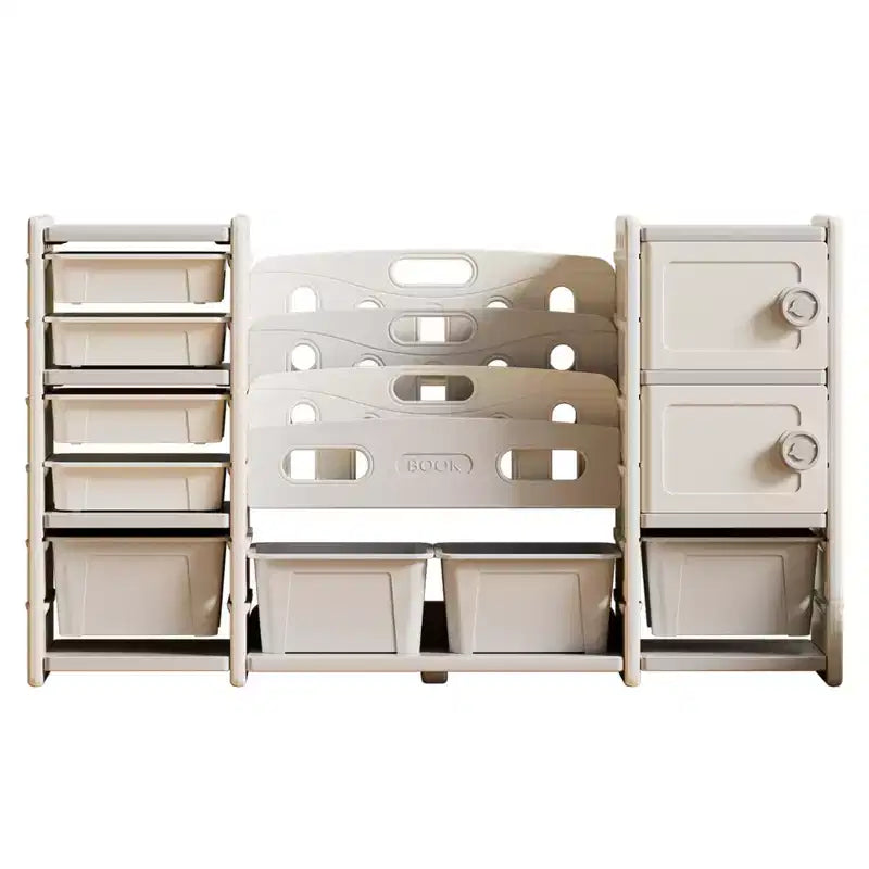 Organizador de almacenamiento Armario de 8 compartimentos con cubos de juguete extraíbles, estantería de almacenamiento de 4 niveles y 2 armarios de almacenamiento para sala de juegos, dormitorio, habitación infantil