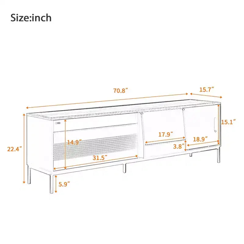 Mueble de TV moderno para televisores de hasta 75 pulgadas, centro de entretenimiento de madera de 70.8 pulgadas con almacenamiento y puerta corrediza, mesa consola multimedia para sala de estar o dormitorio