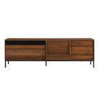 Mueble de TV moderno para televisores de hasta 75 pulgadas, centro de entretenimiento de madera de 70.8 pulgadas con almacenamiento y puerta corrediza, mesa consola multimedia para sala de estar o dormitorio