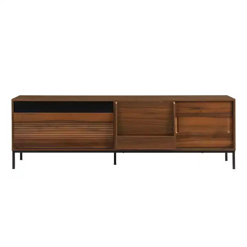 Mueble de TV moderno para televisores de hasta 75 pulgadas, centro de entretenimiento de madera de 70.8 pulgadas con almacenamiento y puerta corrediza, mesa consola multimedia para sala de estar o dormitorio