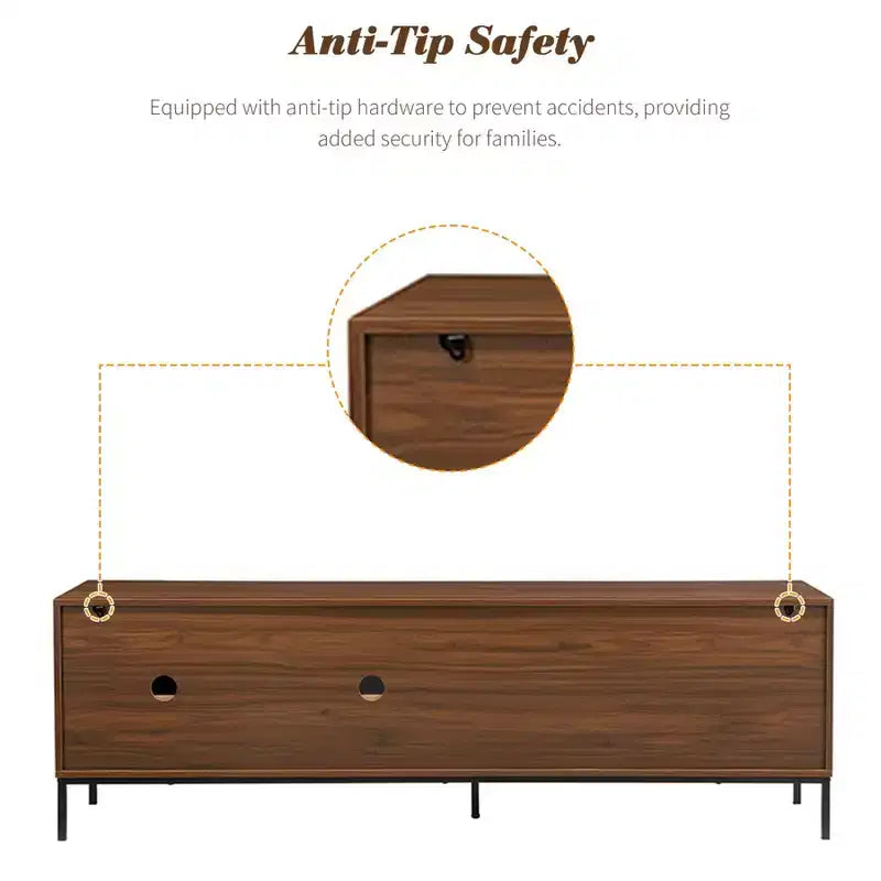 Mueble de TV moderno para televisores de hasta 75 pulgadas, centro de entretenimiento de madera de 70.8 pulgadas con almacenamiento y puerta corrediza, mesa consola multimedia para sala de estar o dormitorio