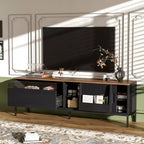 Mueble de TV moderno para televisores de hasta 75 pulgadas, centro de entretenimiento de madera de 70.8 pulgadas con almacenamiento y puerta corrediza, mesa consola multimedia para sala de estar o dormitorio