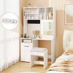 Tocador de 39.5'' con espejo, luces LED, tomas de corriente y estantes de brillo ajustable