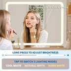 Tocador de Maquillaje con Espejo Iluminado, Tocador LED de 31.5 con 2 Cajones, 3 Modos de Iluminación de Colores, Tocador Acanalado con Estación de Carga