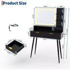 Tocador de Maquillaje con Espejo Iluminado, Tocador LED de 31.5 con 2 Cajones, 3 Modos de Iluminación de Colores, Tocador Acanalado con Estación de Carga