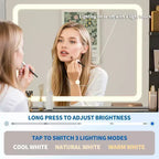 Tocador de Maquillaje con Espejo Iluminado, Tocador LED de 31.5 con 2 Cajones, 3 Modos de Iluminación de Colores, Tocador Acanalado con Estación de Carga