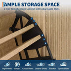 Zapatero Acanalado, Estantería Estrecha Independiente para Zapatos Organizador de Almacenamiento de Madera con Puerta Corredera y 2 Cajones y Estantes Ajustables para el Hogar