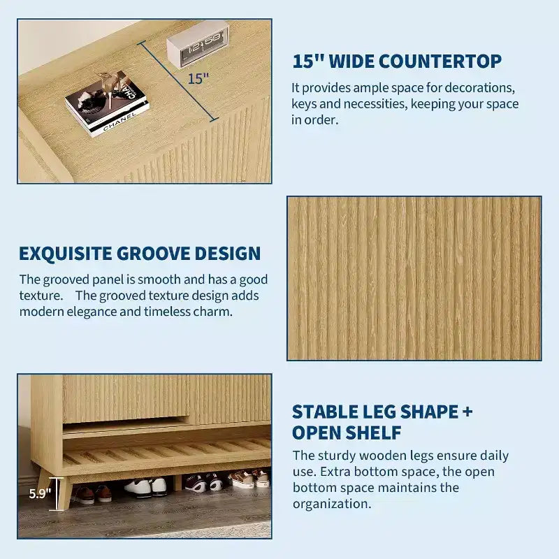 Zapatero Acanalado, Estantería Estrecha Independiente para Zapatos Organizador de Almacenamiento de Madera con Puerta Corredera y 2 Cajones y Estantes Ajustables para el Hogar