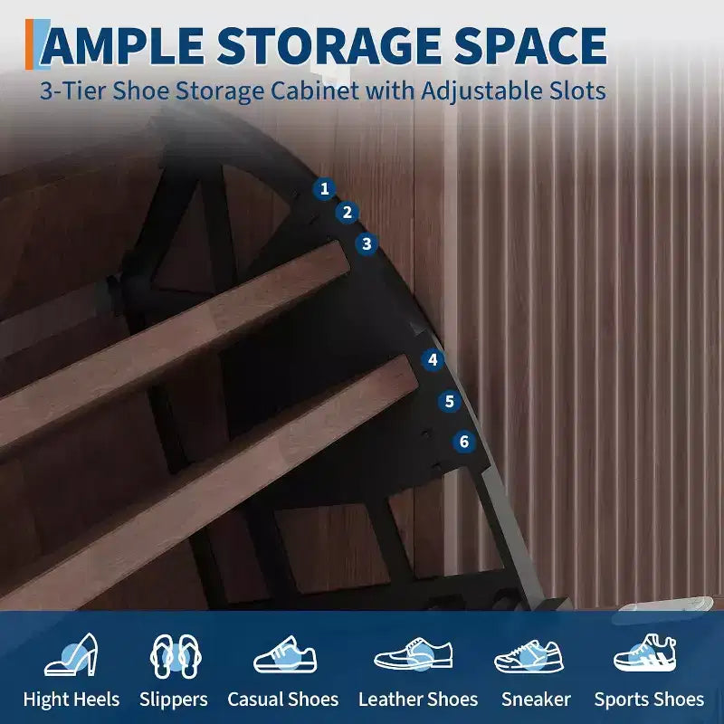 Zapatero Acanalado, Estantería Estrecha Independiente para Zapatos Organizador de Almacenamiento de Madera con Puerta Corredera y 2 Cajones y Estantes Ajustables para el Hogar