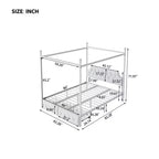 Cama de plataforma con dosel de metal moderna tamaño Queen con cabecero tapizado y 2 cajones, blanco