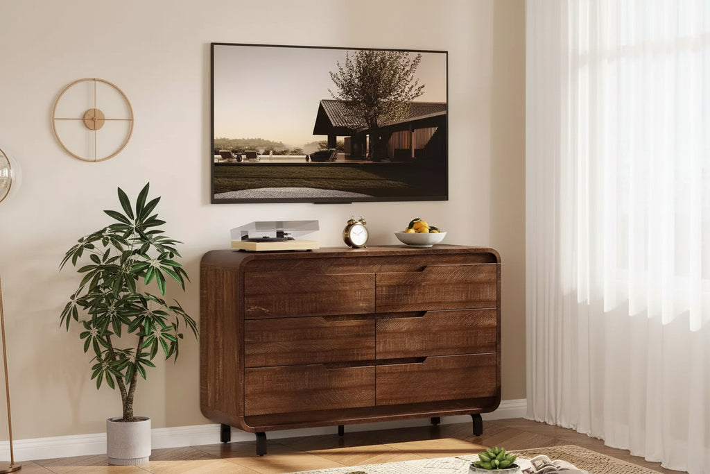 GustoWave 6-Drawer Dresser, Wooden Chest with Metal Legs & Anti-Tip Kit, Rounded Corners Storage Cabinet for Bedroom or Living Room