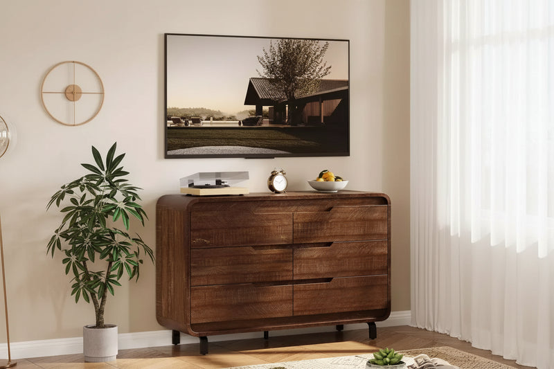 GustoWave 6-Drawer Dresser, Wooden Chest with Metal Legs & Anti-Tip Kit, Rounded Corners Storage Cabinet for Bedroom or Living Room