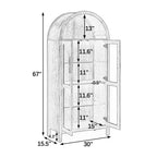 Armario de almacenamiento arqueado de 170 cm con lámpara LED, MDF negro y tabiques de cristal ajustables