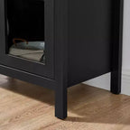 Armario de almacenamiento arqueado de 170 cm con lámpara LED, MDF negro y tabiques de cristal ajustables