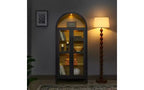 Armario de almacenamiento arqueado de 170 cm con lámpara LED, MDF negro y tabiques de cristal ajustables