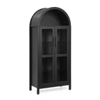Armario de almacenamiento arqueado de 170 cm con lámpara LED, MDF negro y tabiques de cristal ajustables