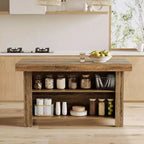 Isla de cocina de 55 pulgadas con almacenamiento, mesa de bar estacionaria de madera de 3 niveles, marrón rústico