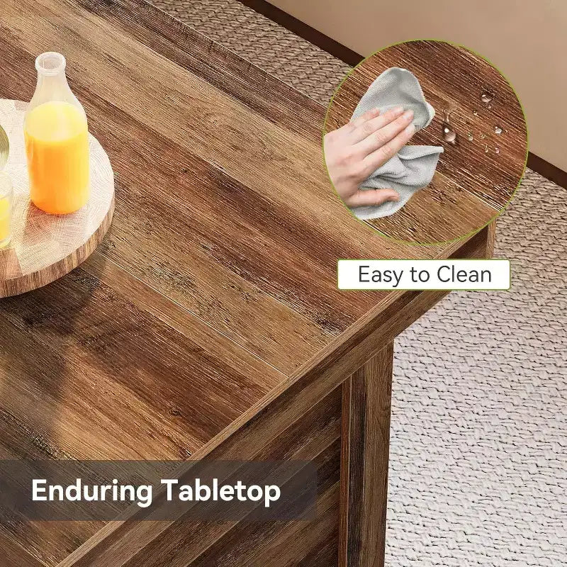Isla de cocina de 55 pulgadas con almacenamiento, mesa de bar estacionaria de madera de 3 niveles, marrón rústico