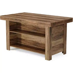 Isla de cocina de 55 pulgadas con almacenamiento, mesa de bar estacionaria de madera de 3 niveles, marrón rústico